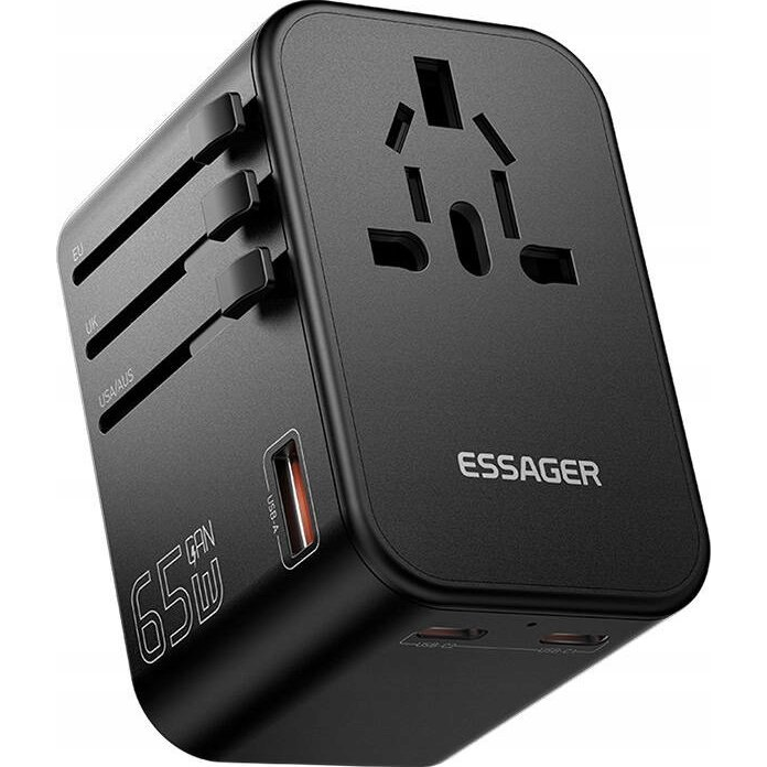 Travel wall charger, Essager, ECT65-LT01-Z, 65W (black) (ECT65-LT01-Z)