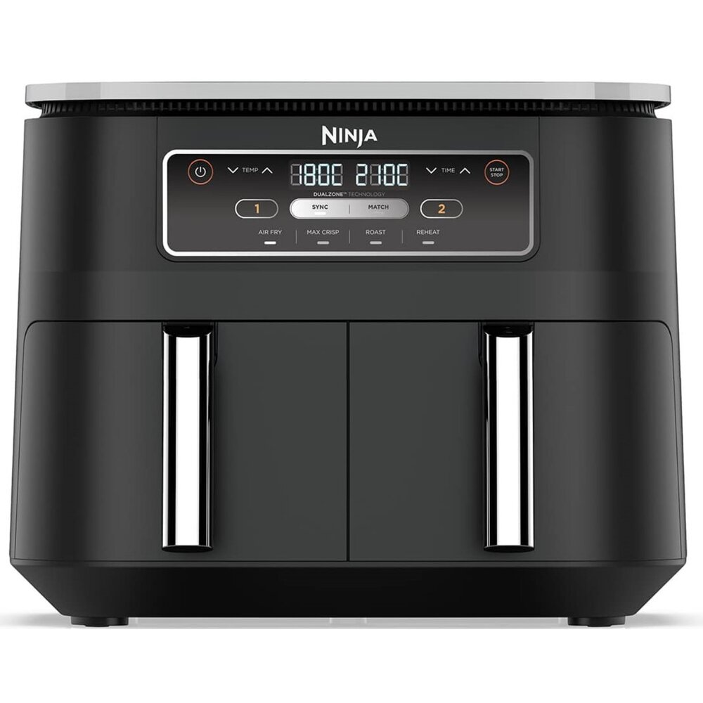 Ninja AF200EU AirFryer Forrólevegős sütő 2 x 3,8L 2400 Watt - Fekete / Ezüst (AF200EU)