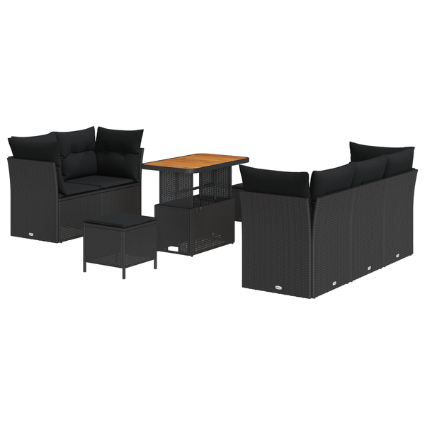 Set de Canapea Grădină cu Perne Negru Ratan Poli Acacia