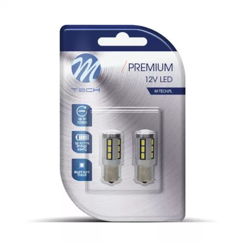 Крушки диодни M-tech, LED L355 - Ba15s, 18xSMD5730, CANBUS, 12V, Бял, 2 броя