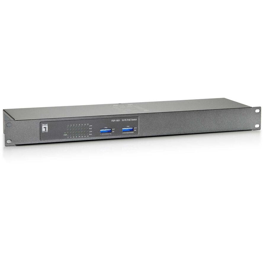 LevelOne FEP-1601 hálózati kapcsoló Fast Ethernet (10/100) Ethernet-áramellátás (PoE) támogatása Szürke, Fémes (FEP-1601)