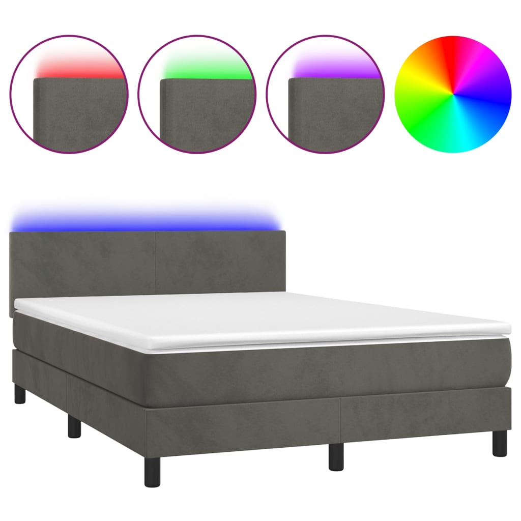 sötétszürke bársony rugós és LED-es ágy matraccal 140x190 cm (3134280)