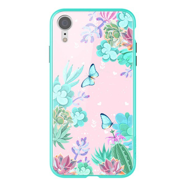 NILLKIN FLORAL telefonvédő szilikon keret (BUMPER, közepesen ütésálló, edzett üveg hátlap, pillangó, virág minta) SZÍNES [Apple iPhone XR 6.1]