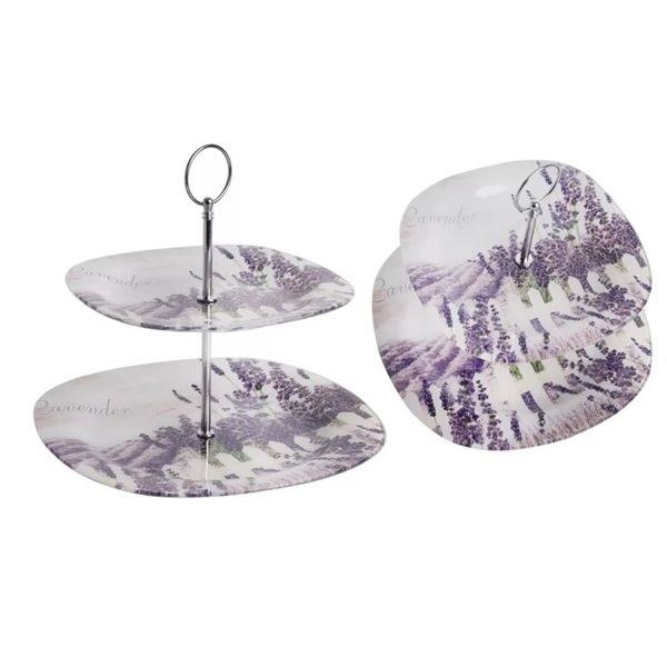 IRIS 2 szintes üveg sütikínáló levendula minta 20cm+25cm (102022)