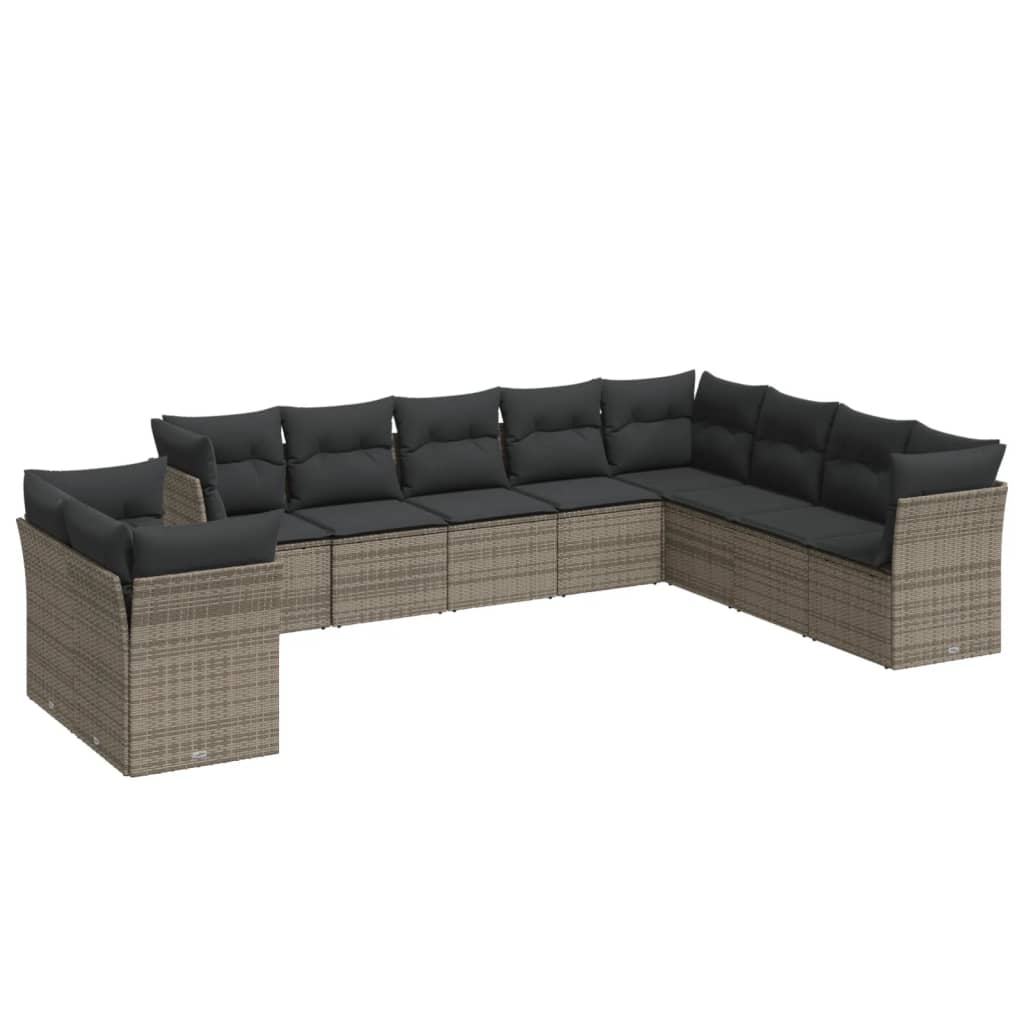 10 részes szürke polyrattan kerti ülőgarnitúra párnákkal (3249699)