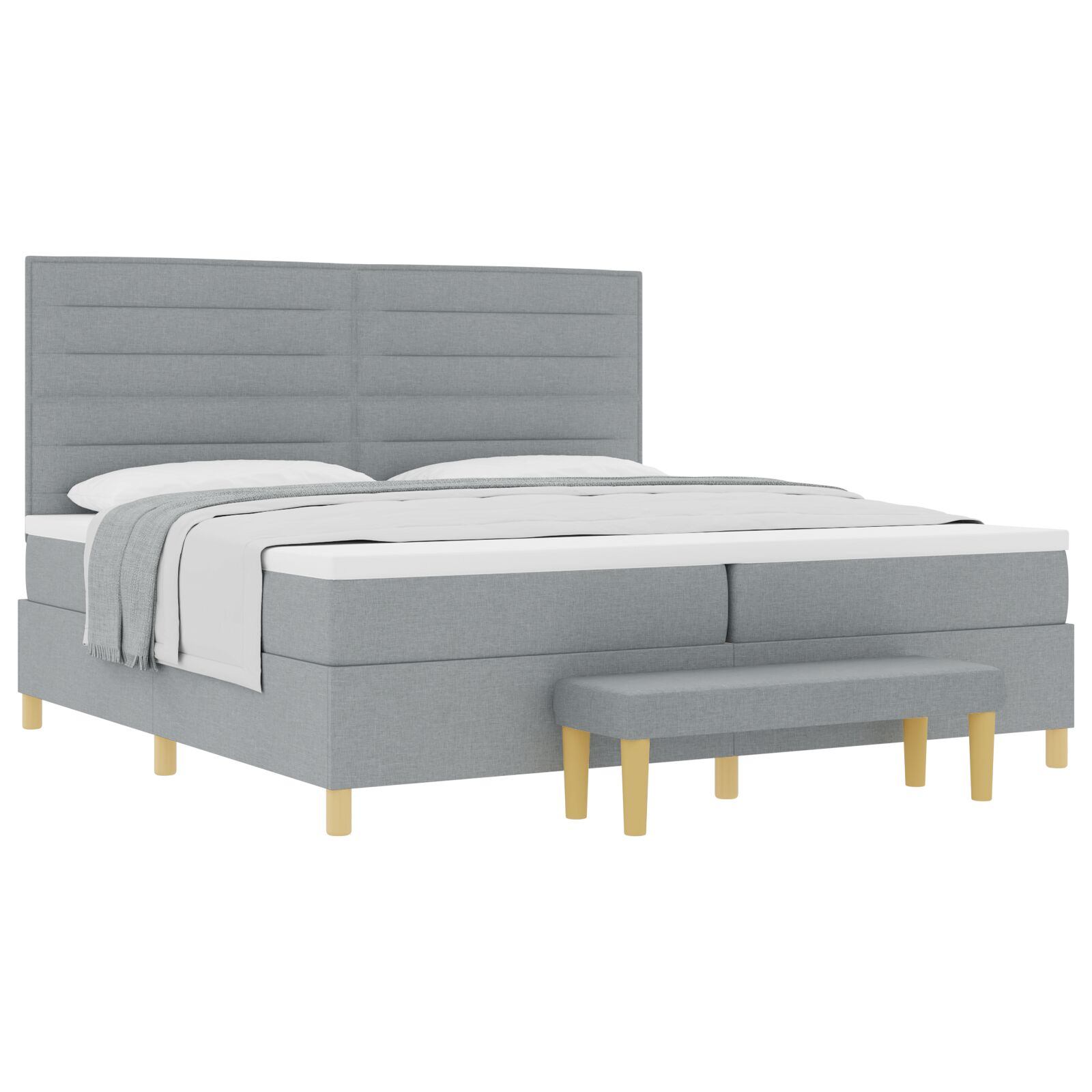 Boxspring Ágy Matracokkal és Pad Light Grey 200x200 cm Szövet (3344247)