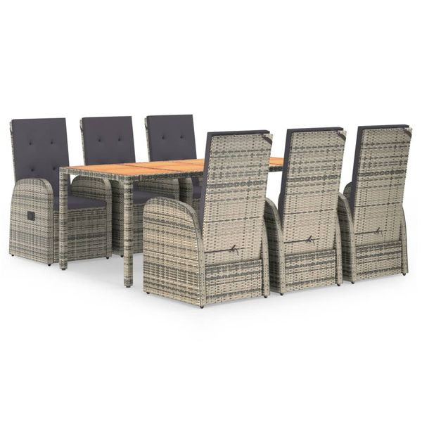 Set mobilier de grădină cu perne, 7 piese, gri, poliratan
