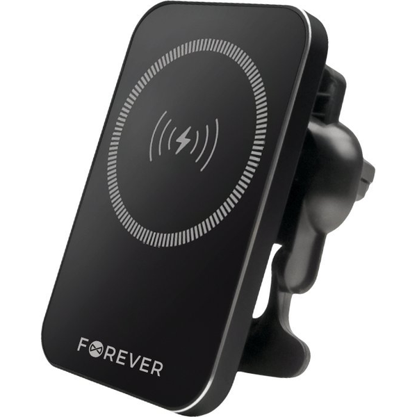 Forever MACH-100 mágneses autós tartó szellőzőrácsba wireless töltéssel, 15W, fekete