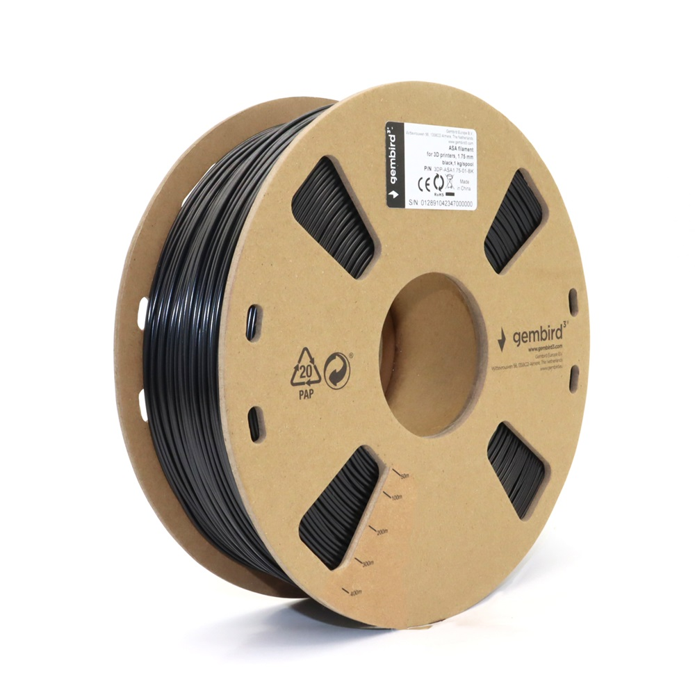 Gembird Filament ASA 1.75mm 1 kg - Fekete (3DP-ASA1.75-01-BK)