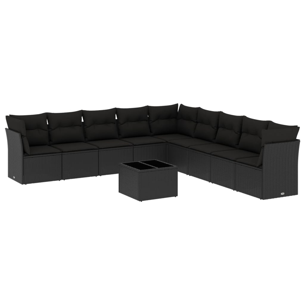 10 részes fekete polyrattan kerti ülőgarnitúra párnákkal (3249624)