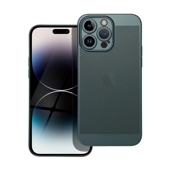 Apple iPhone 14 Pro Max, Műanyag hátlap védőtok, légáteresztő, lyukacsos minta, Breezy, sötétzöld (RS142648)