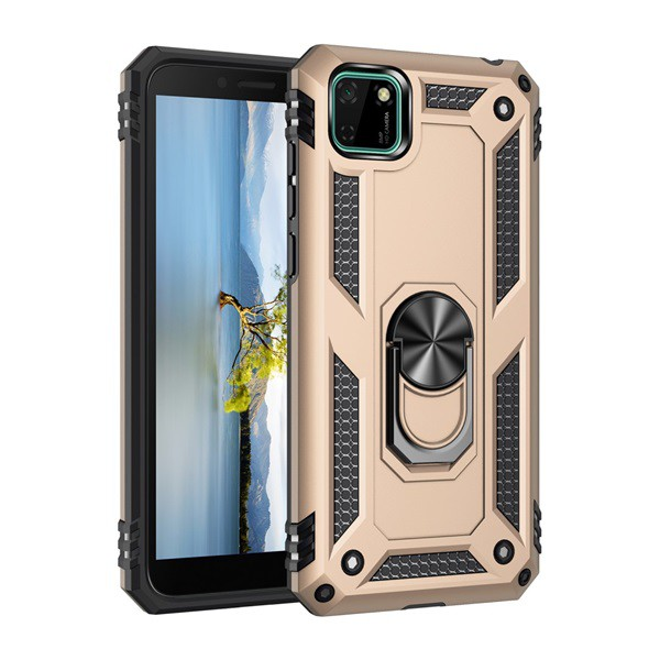 Defender műanyag telefonvédő (közepesen ütésálló, szilikon belső, telefontartó gyűrű, beépített fémlemez) ARANY [Honor 9S] (5996457997916)