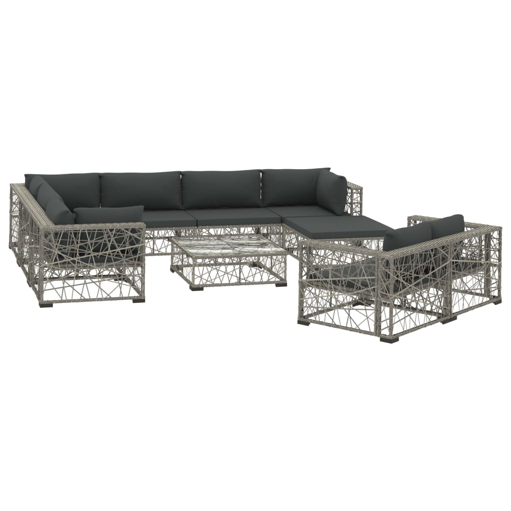 10-részes szürke polyrattan kerti bútorszett párnákkal (46810)