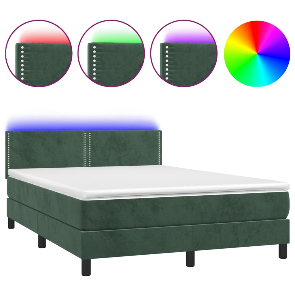sötétzöld bársony rugós és LED-es ágy matraccal 140x190 cm (3134342)