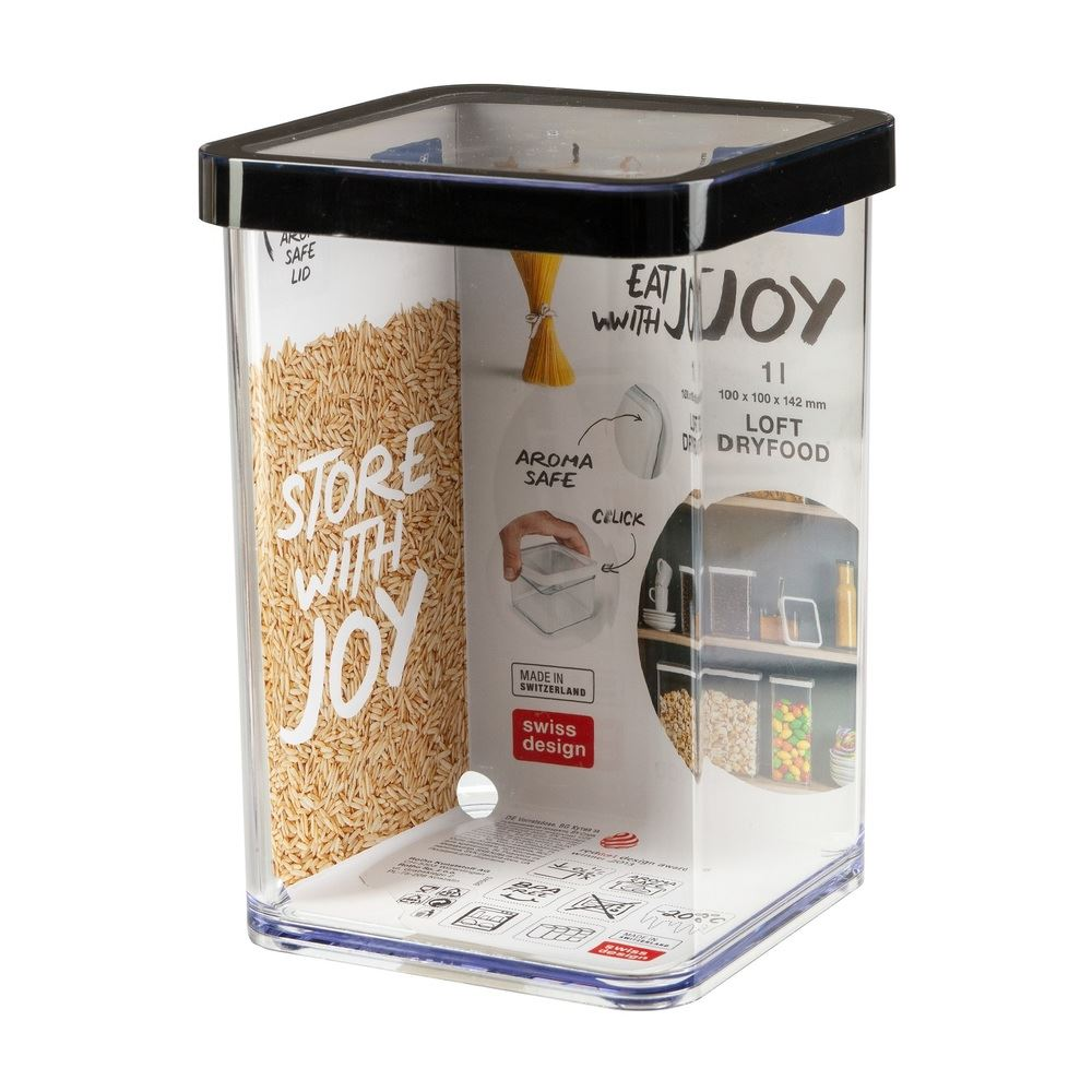 Rotho Loft műanyag konyhai tárolódoboz 1 liter átlátszó-fekete (1160408080) (1160408080)