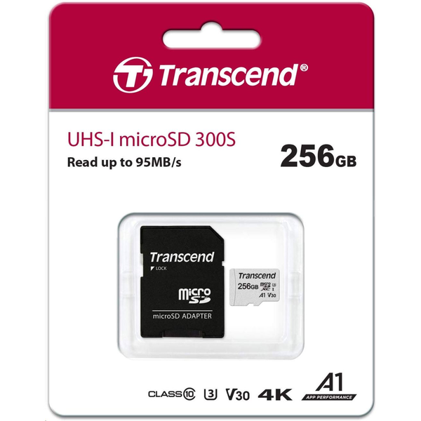 Transcend TS256GUSD300S-A 300S microSDXC w/ adapter, 256GB, UHS-I, U3, V30, A1