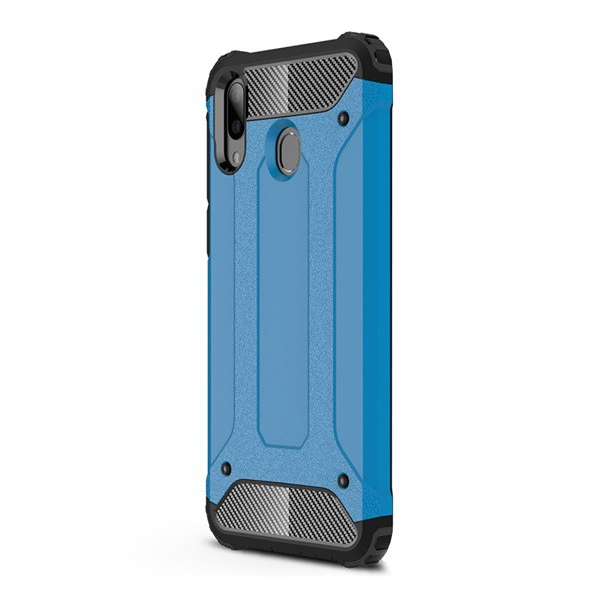 Defender műanyag telefonvédő (közepesen ütésálló, légpárnás sarok, szilikon belső, fémhatás) VILÁGOSKÉK [Samsung Galaxy M20 (SM-M205F)] (5996457870851)