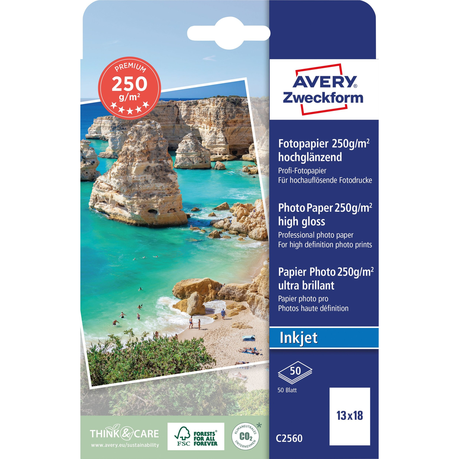 Avery-Zweckform Premium C2560 Fénykép papír 13 x 18 cm 250 g/m² 50 lap Magasfényű (C2560)