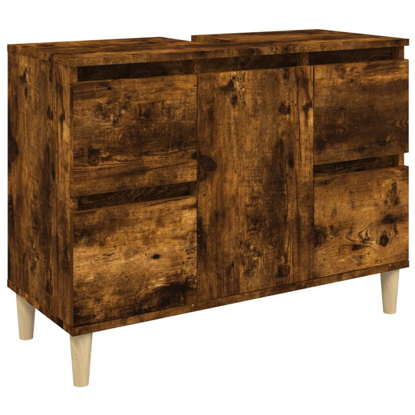 füstös tölgyszínű szerelt fa mosdószekrény 80 x 33 x 60 cm