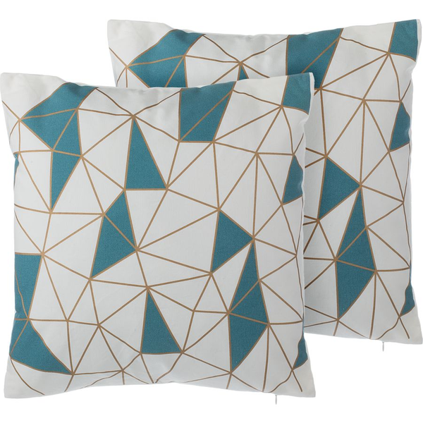 Conjunto De Cojines Decorativos De Algodón Azul Patrón Geométrico 45 X 45 Cm Decoración Moderna Clarkia - Blanco