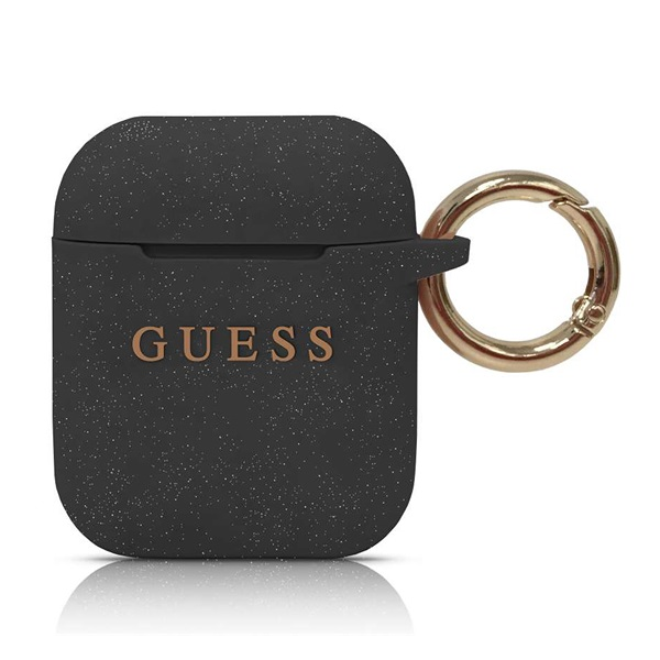 GUESS Apple AirPods / AirPods 2 Szilikon tok - Fekete csillámporos