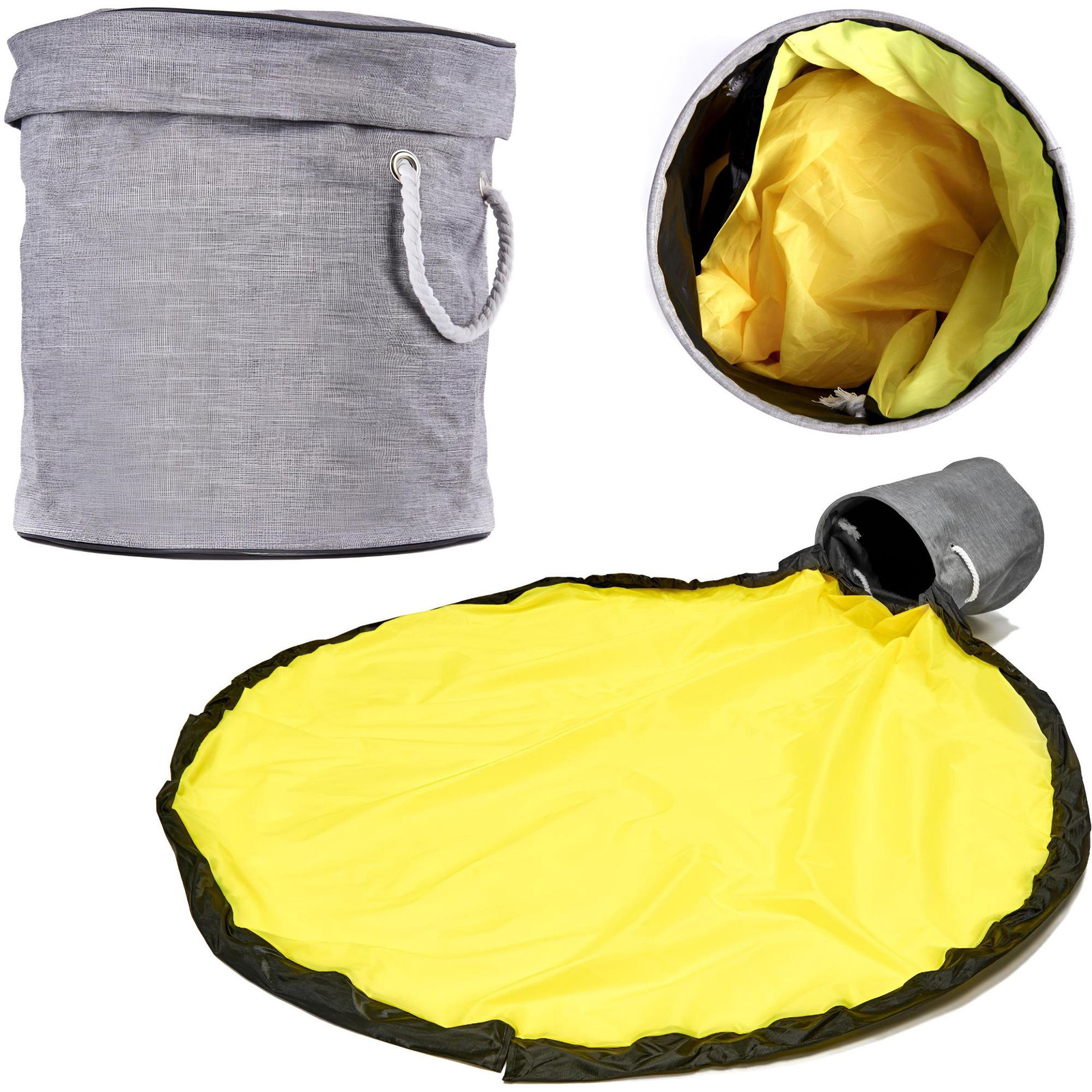 Kruzzel 19556 - Folding toy basket with play mat 2in1, grey-yellow (52532)