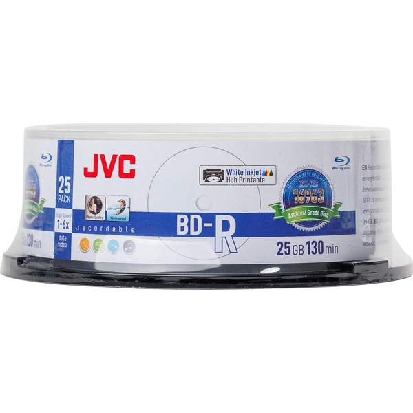 JVC JVC BD-R 25GB 6X INKJET WHITE PRINTABLE ARCHIVAL WATERPROOF PHOTO GLOSSY CAKE*25 70L71KJCK0006