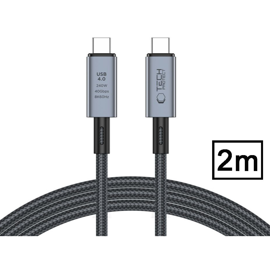Tech-Protect USB Type-C - USB Type-C adat- és töltőkábel - Tech-Protect Ultraboost USB 4.0 / 8K / 40 Gbps / PD240 Cable - 240W - szürke (TP308996)