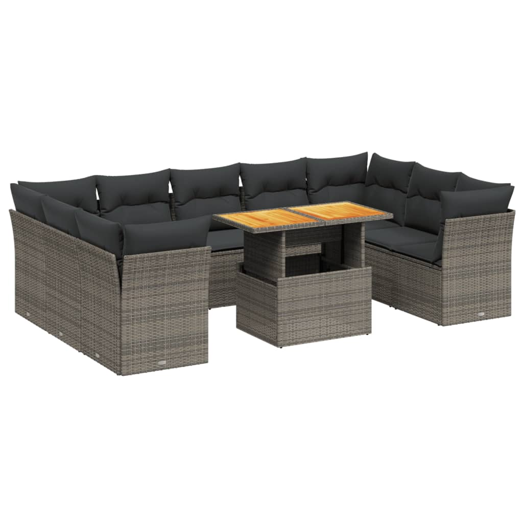 10 részes szürke polyrattan kerti ülőgarnitúra párnákkal (3270997)