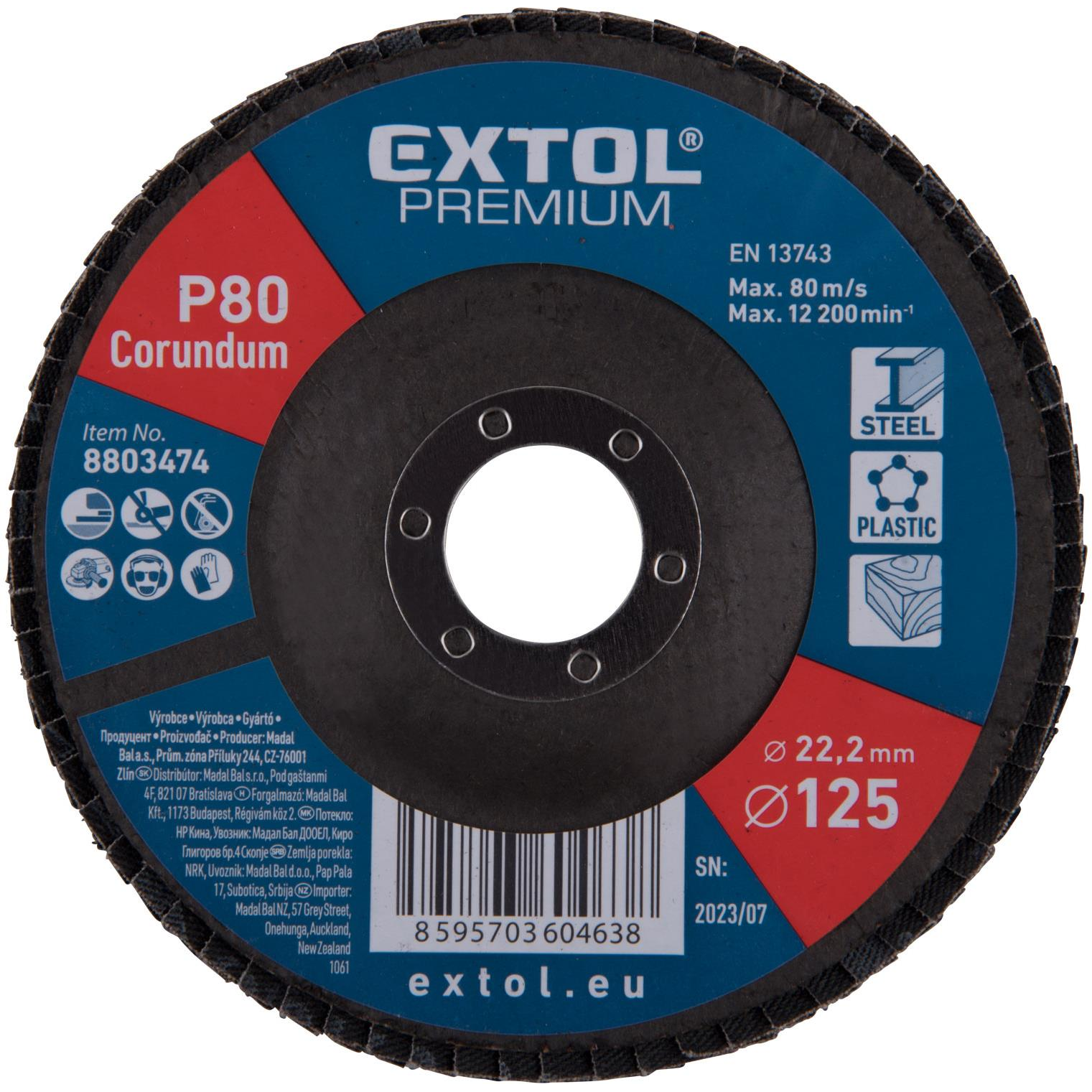 EXTOL PREMIUM 8803474 Lamellás csiszolókorong, korund 125mm, P80 (8803474)