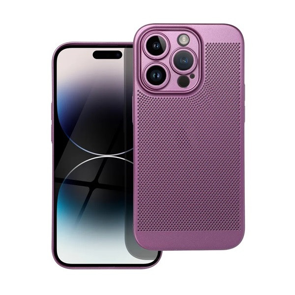 Apple iPhone 14 Pro, Műanyag hátlap védőtok, légáteresztő, lyukacsos minta, Breezy, lila (RS142574)