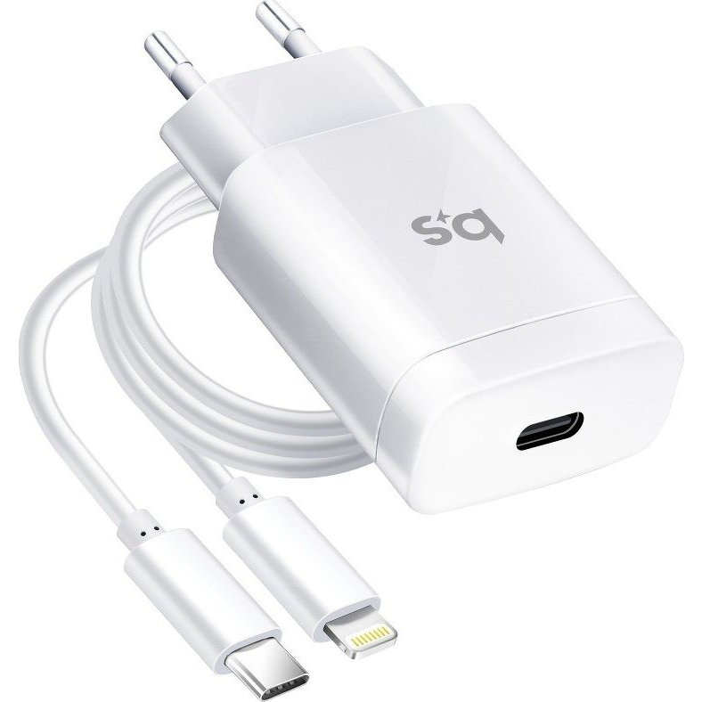 Hálózati Type-C Töltőfej + Type-C - Iphone 8Pin Adatkábel, 18W, Fehér, Bluestar (5903396071492)