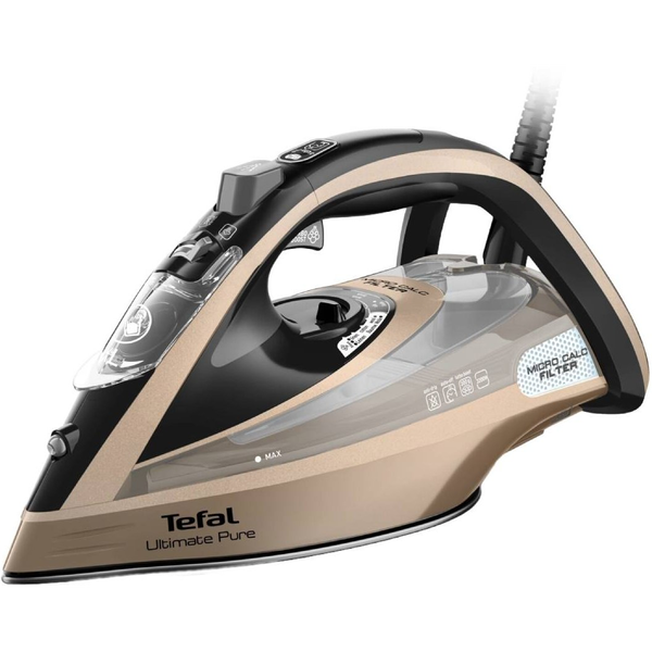 Tefal Ultimate Pure FV9852E0 strygejern Tør & dampstrygejern Durilium AirGlide Autoclean soleplate 3200 W Sort, Kobberfarve