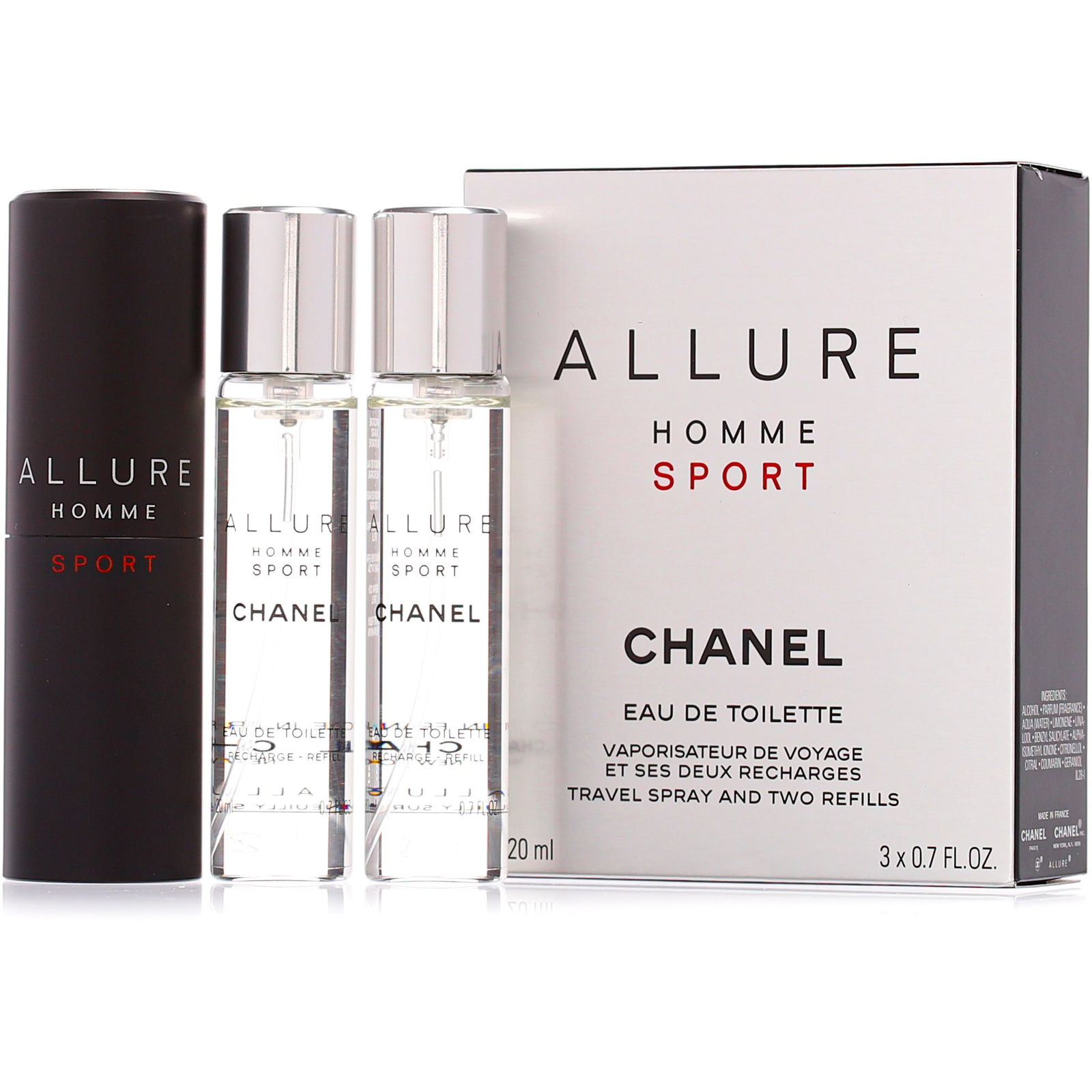 Chanel Allure Homme Sport EDT 60ml (3x20) hordozó + utántöltő Uraknak (3145891238006)
