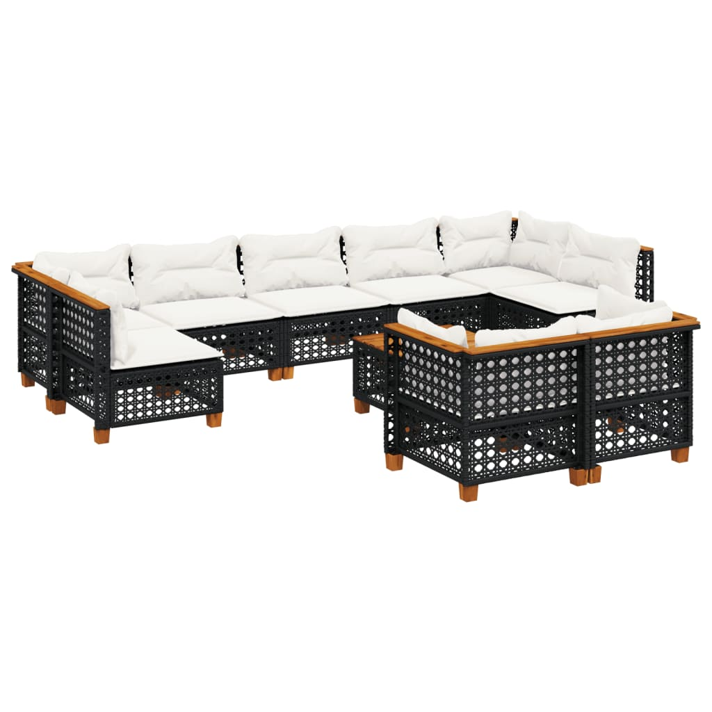 10 részes fekete polyrattan kerti ülőgarnitúra párnákkal (3261998)