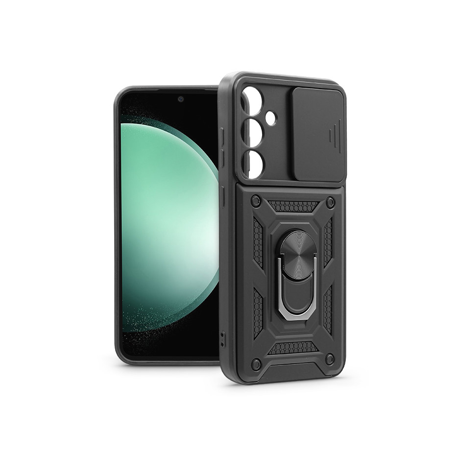 Samsung SM-S711 Galaxy S23 FE ütésálló hátlap gyűrűvel és kameravédővel - Slide Armor - fekete (HF259678)