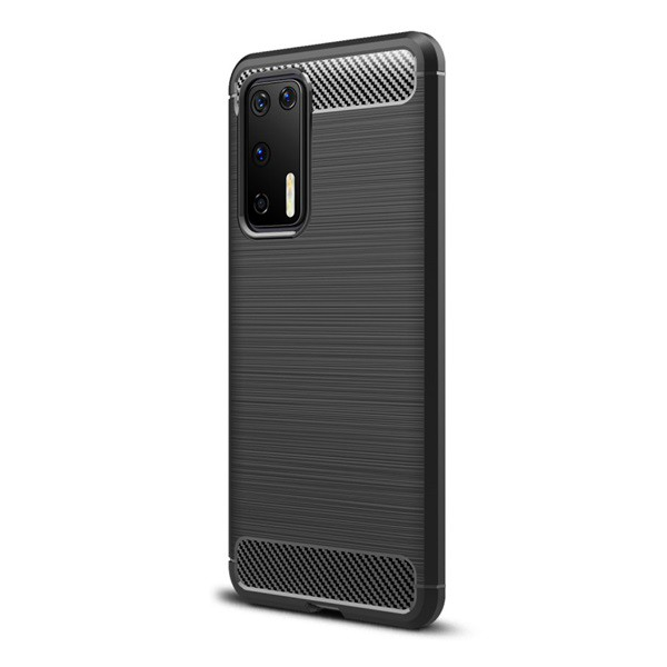 Szilikon telefonvédő (közepesen ütésálló, légpárnás sarok, szálcsiszolt, karbon minta) FEKETE [Huawei P40] (5996457935161)