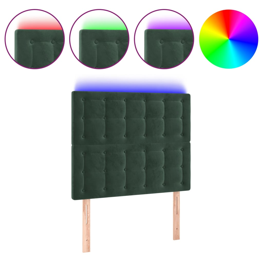 sötétzöld bársony LED-es fejtámla 100x5x118/128 cm (3122903)