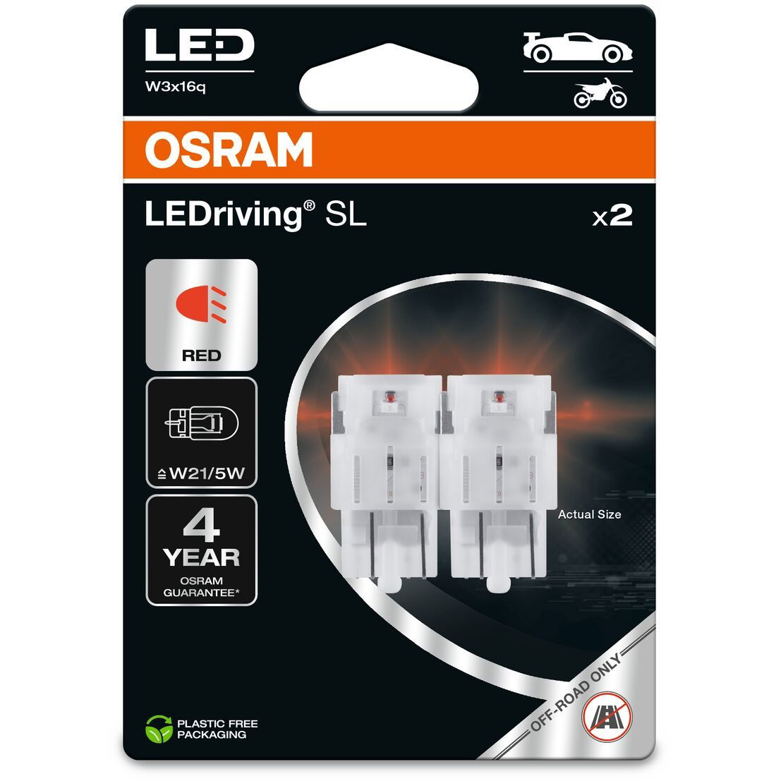 OSRAM LEDriving SL, W21/5W, Red, 12V, 2pcs (7515DRP-2BL)