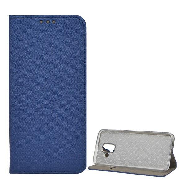 Tok álló, bőr hatású (FLIP, oldalra nyíló, asztali tartó funkció, rombusz minta) SÖTÉTKÉK [Samsung Galaxy A6 (2018) SM-A600F] (5996457767090)