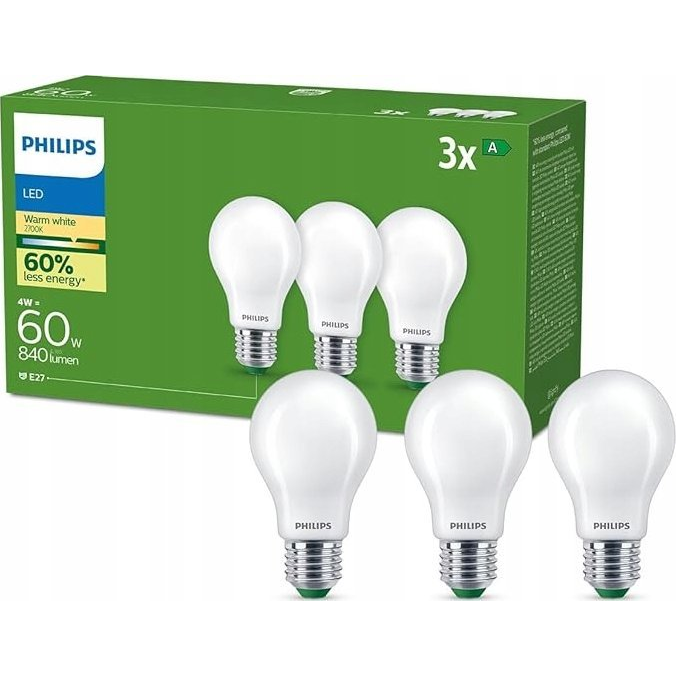 Philips 8720169283909 LED EEK A (A - G) E27 4 W = 60 W Melegfehér 3 db (929003623793)