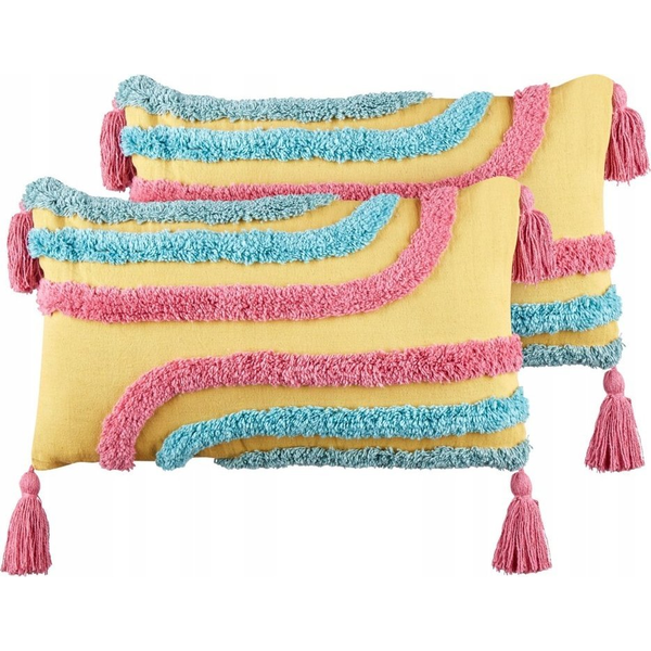 Conjunto De 2 Cojines Decorativos De Algodón Con Borlas Rosas Rectangular Multicolor 30 X 50 Cm Dolichos - Multicolor