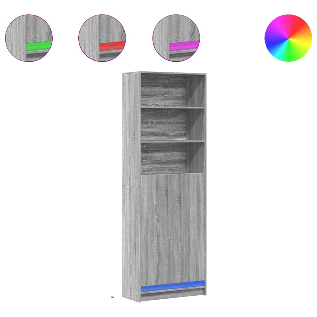 szürke sonoma szerelt fa magasszekrény LED-ekkel 69x32,5x200 cm (3307910)