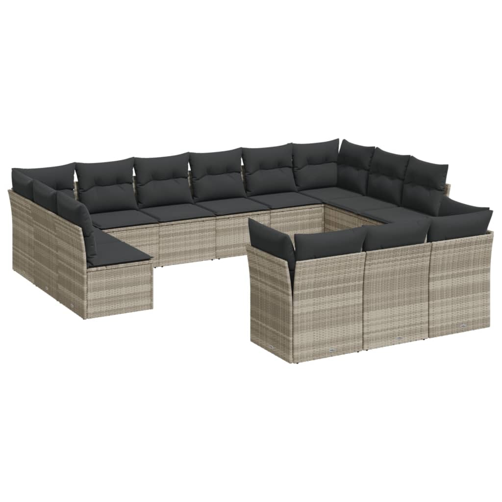 13 részes világosszürke polyrattan kerti ülőgarnitúra párnákkal (3250291)
