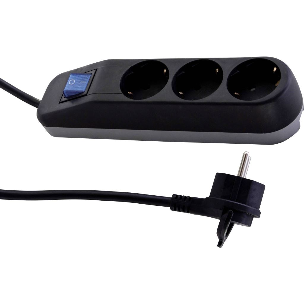 REV 0014340500 Elosztó kapcsolóval 3 részes Fekete Védőérintkezős 1,4m (r0014340500)