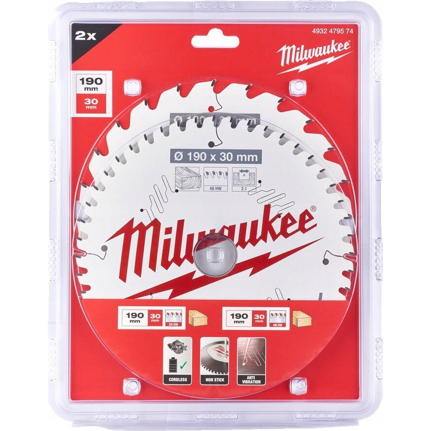 Milwaukee 4932479574 Körfűrészlap - 190x30x1,6 mm/2,1 mm, Fogszám: 48 db, 2 db ( )