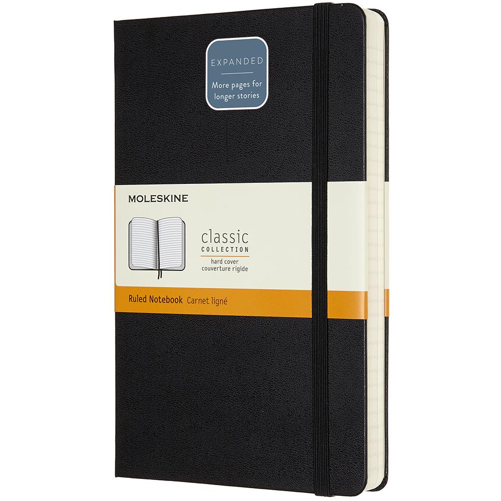 MOLESKINE L expanded, kemény kötés, vonalas, fekete (QP060EXP)