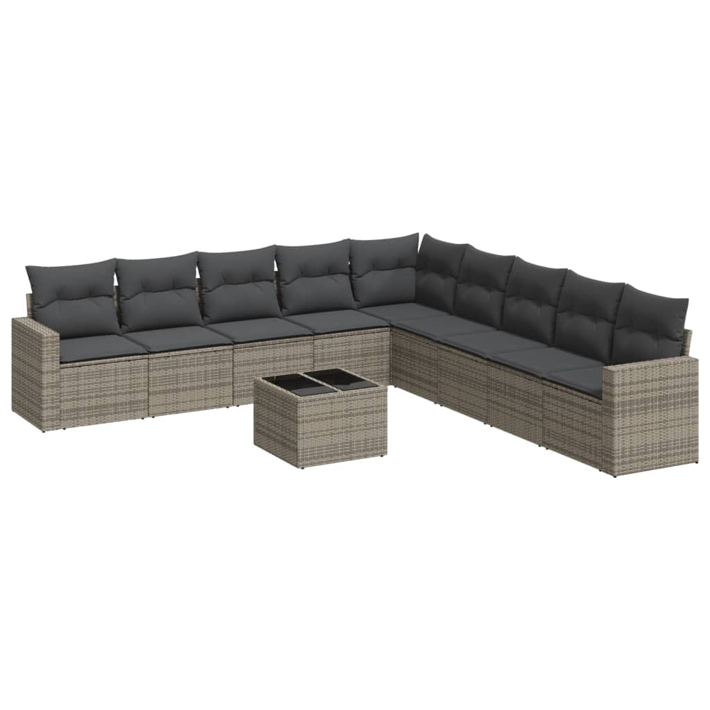 10 részes szürke polyrattan kerti ülőgarnitúra párnákkal (3219090)