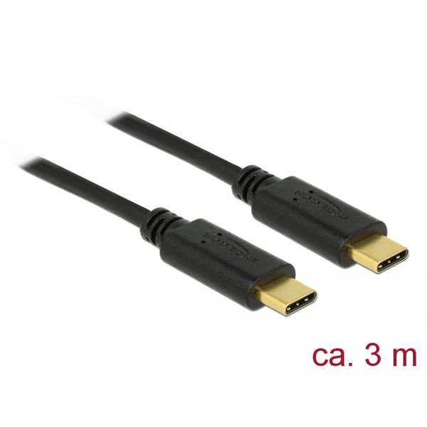 Delock 83867 USB-C apa - USB-C apa 2.0 Adat és töltő kábel 3m - Fekete