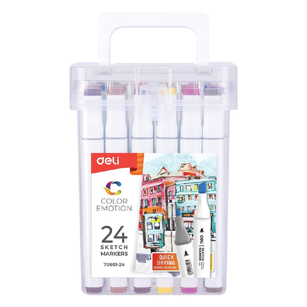 Deli Color Emotion Alkoholos kétvégű marker készlet - Vegyes színek (24 db / csomag)